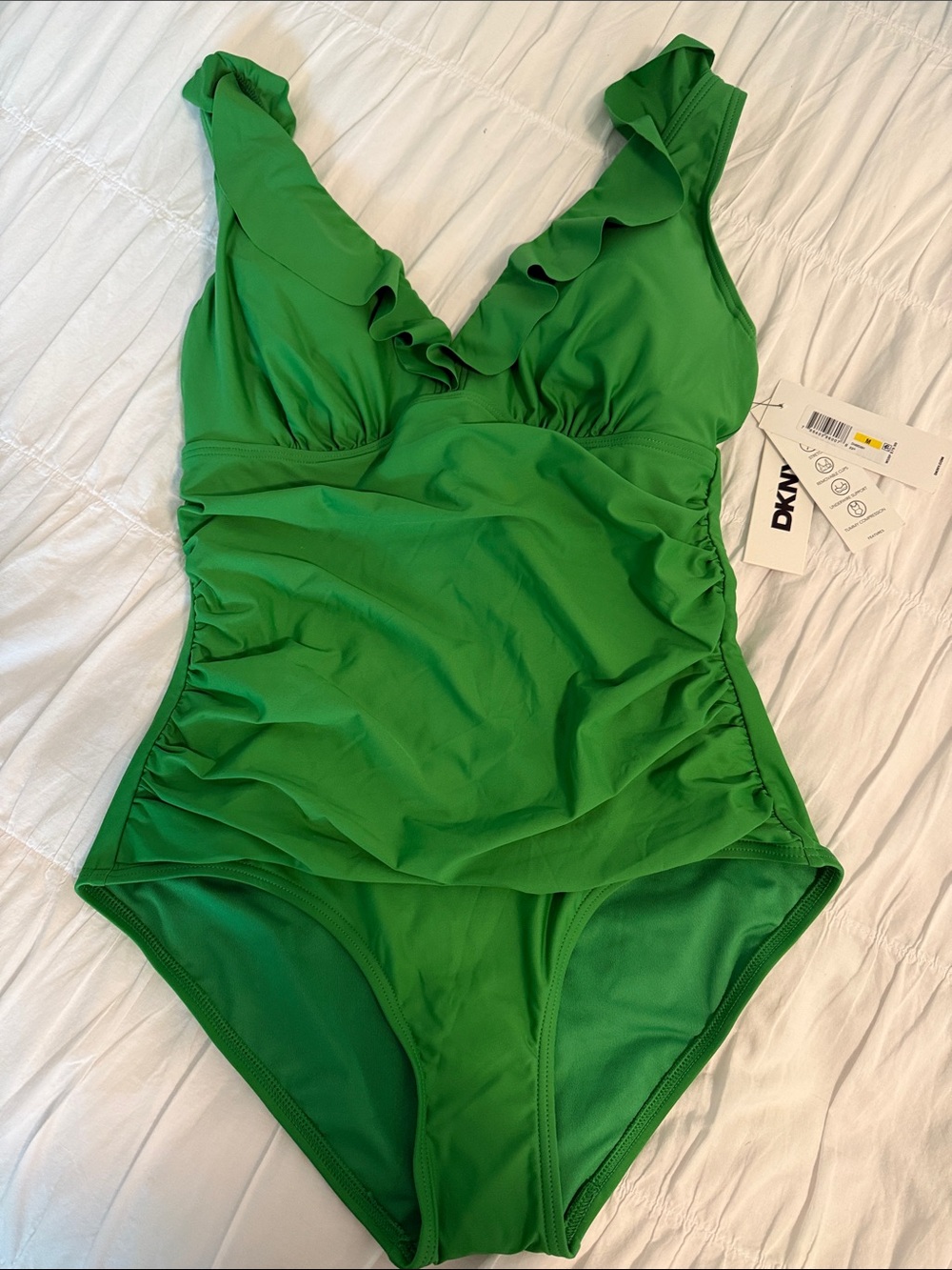 DKNY Green Ruffle One-Piece Swimsuit - Picture 1 of 4